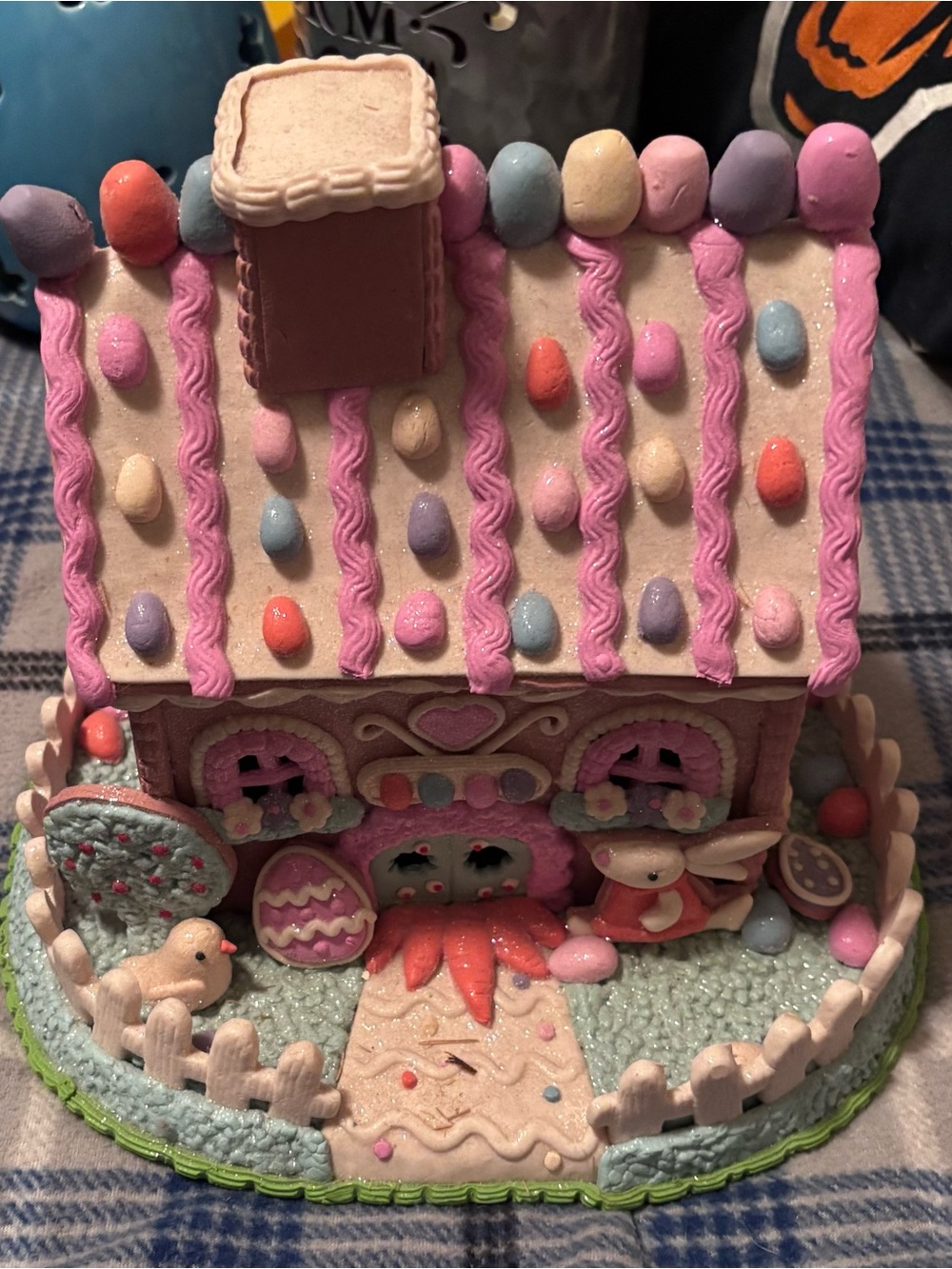 Pastel Pink Easter Gingerbread House Decorative Centerpiece